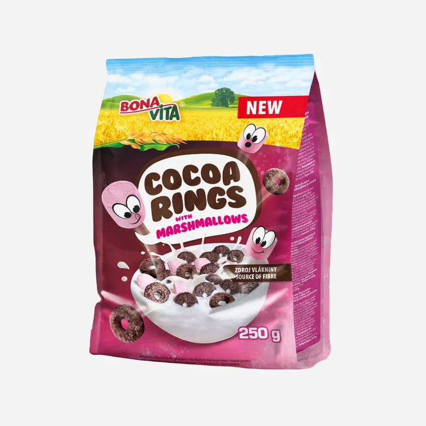 Detské cereálie Cocoa Rings s marshmallows