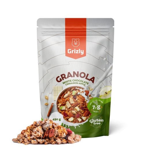 Granola biela čokoláda, škorica, jablko