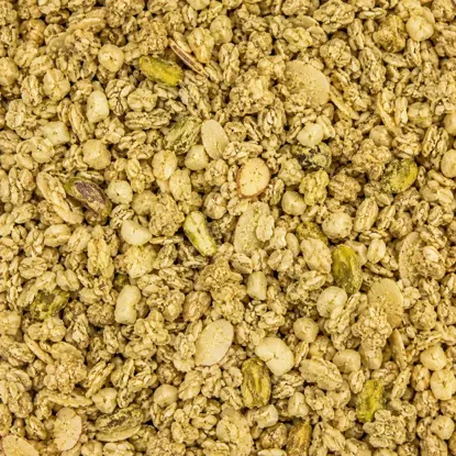Granola s proteínom pistácie a biela datľová čoko
