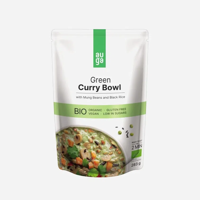 Green curry bowl – so zeleným karí korením, fazuľami mungo a čiernou ryžou BIO