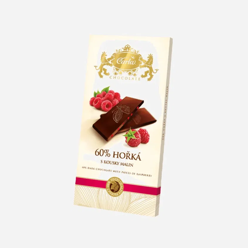 Horká čokoláda 60% s kúskami malín
