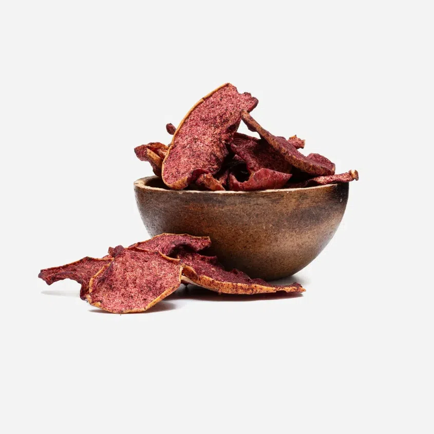 Jablká sušené plátky s čučoriedkovým prachom