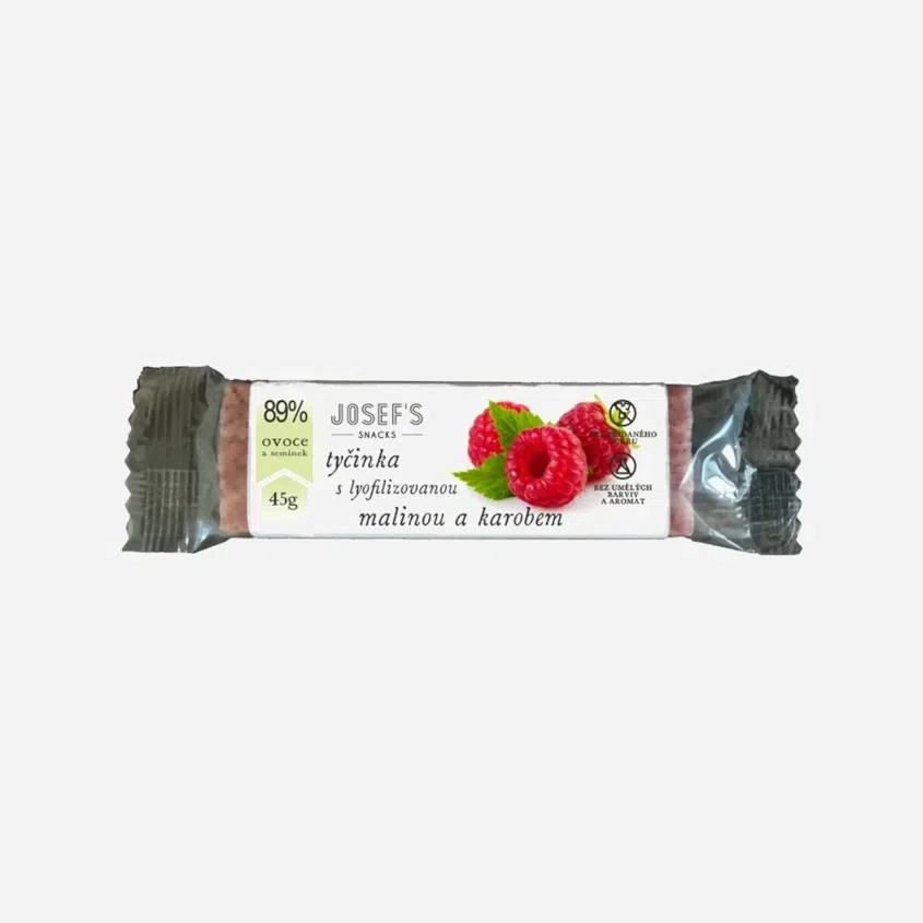 Josef 's snacks Ovocná tyčinka s lyofilizovanou malinou a carob