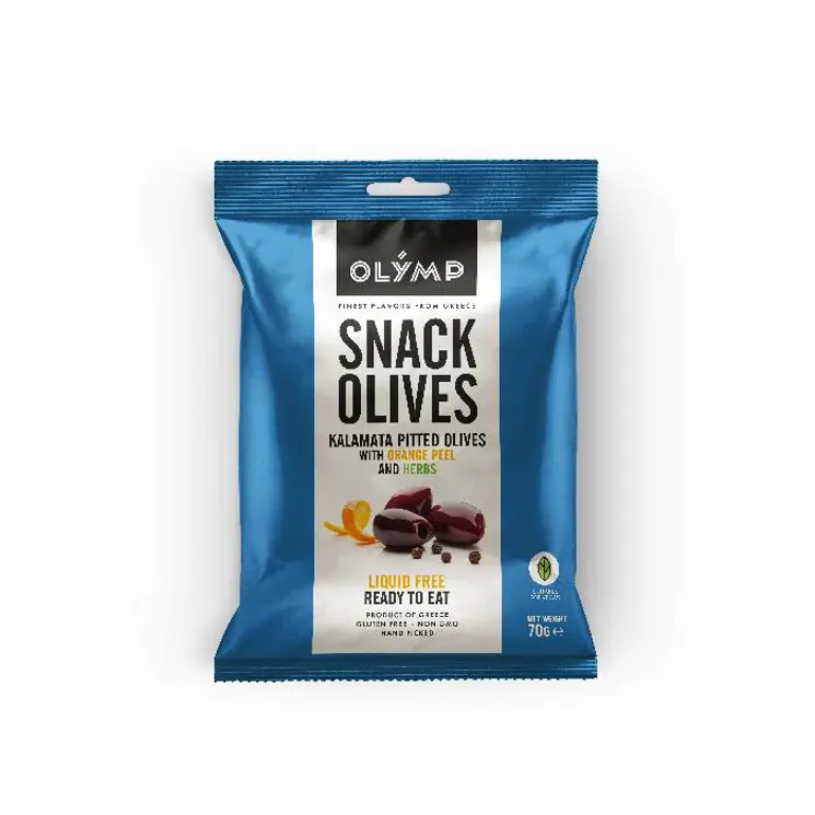 Kalamata tmavé olivy bez kôstky, s pomarančovou kôrou a bylinkami