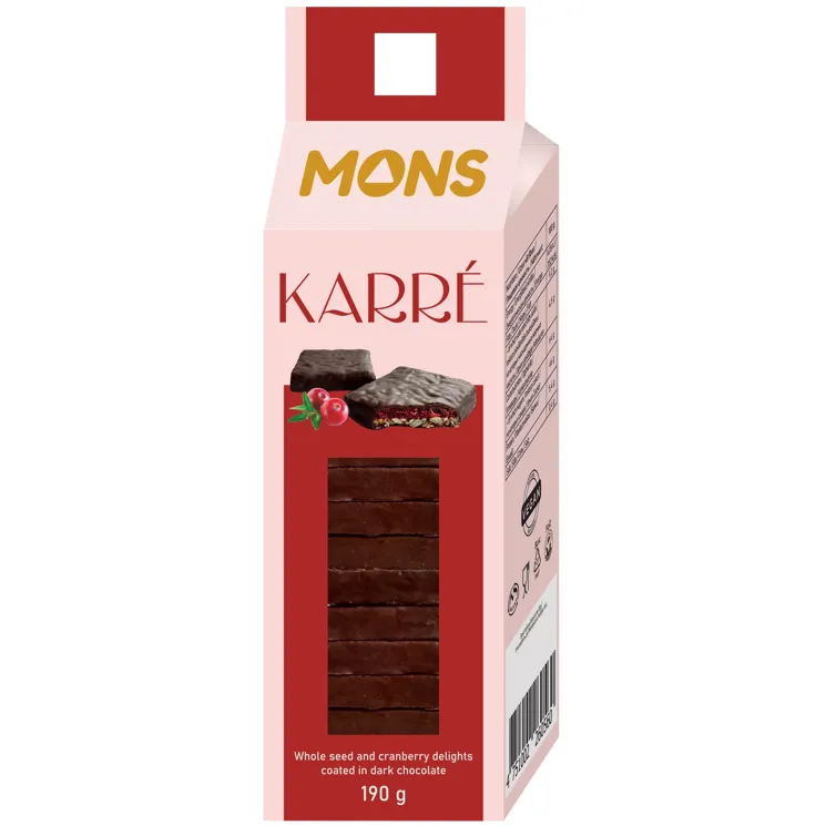 Karré Superfood - štvorčeky zo semienok a brusníc v horkej čokoláde