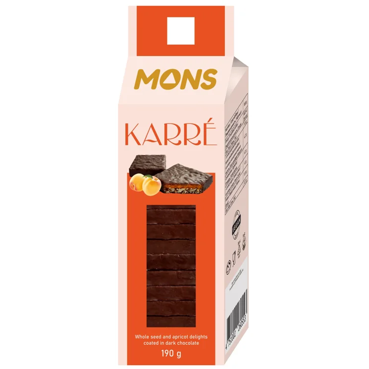 Karré Superfood - štvorčeky zo semienok a marhúľ v horkej čokoláde