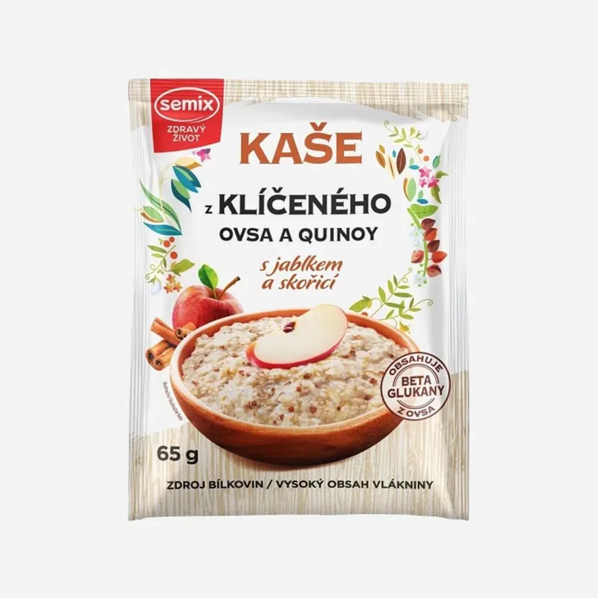 Kaša z klíčeného ovsa a quinoa s jablkom a škoricou bez lepku