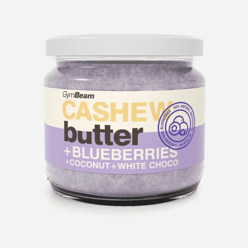 Kešu maslo s kokosom, bielou čokoládou a čučoriedkami