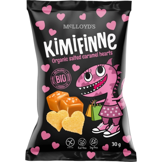 Kimifinne Snack srdiečka slaný karamel BIO