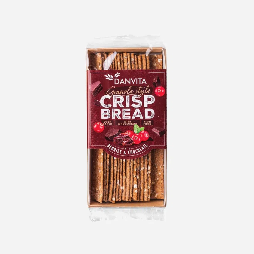 Krehké pšeničné granola plátky s ovocím a čokoládou