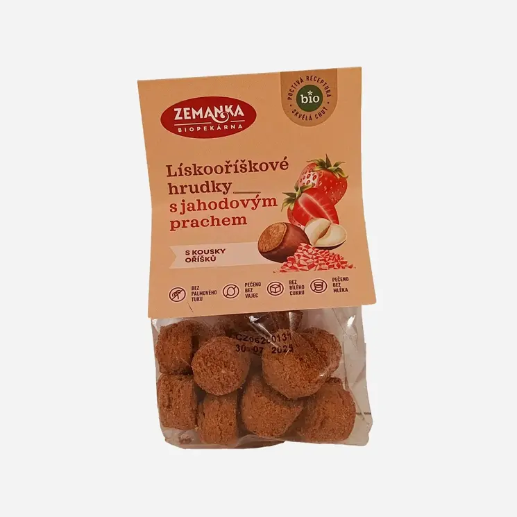 Lieskoorieškové hrudky s jahodovým prachom BIO