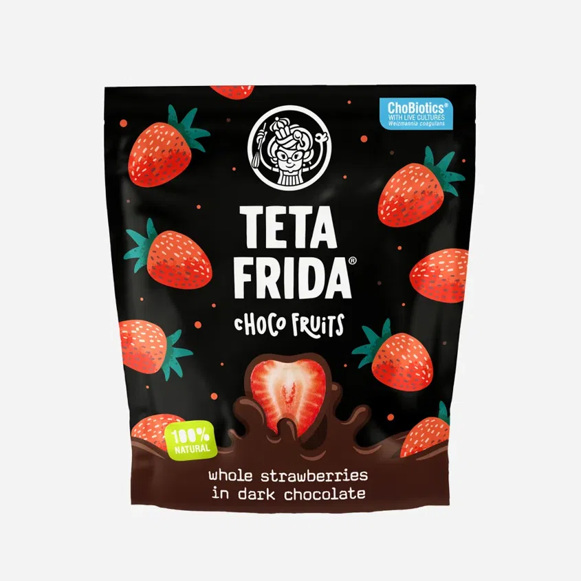 Lyofilizované jahody v horkej čokoláde