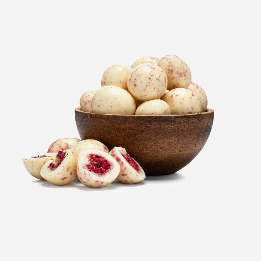 Lyofilizované maliny v jogurtovej čokoláde