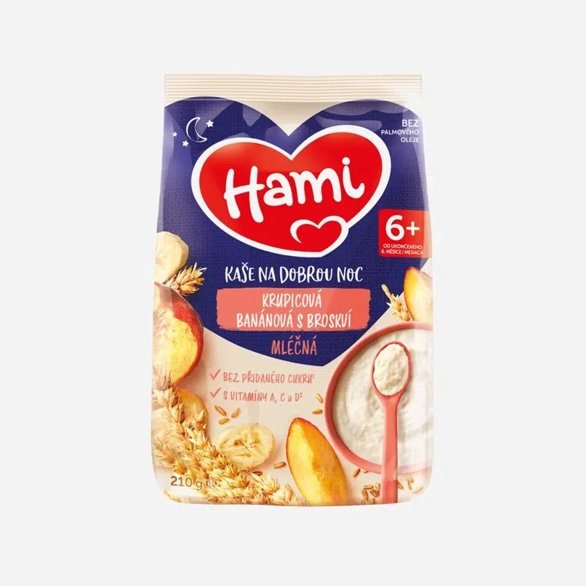 Mliečna kaša krupicová banánová s broskyňou
