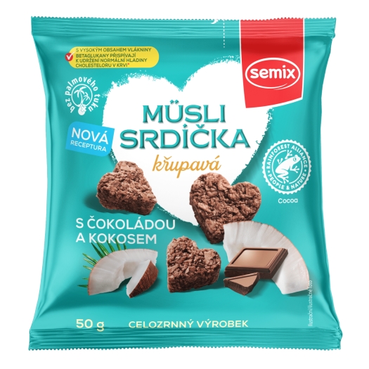 Müsli srdiečka s čokoládou a kokosom