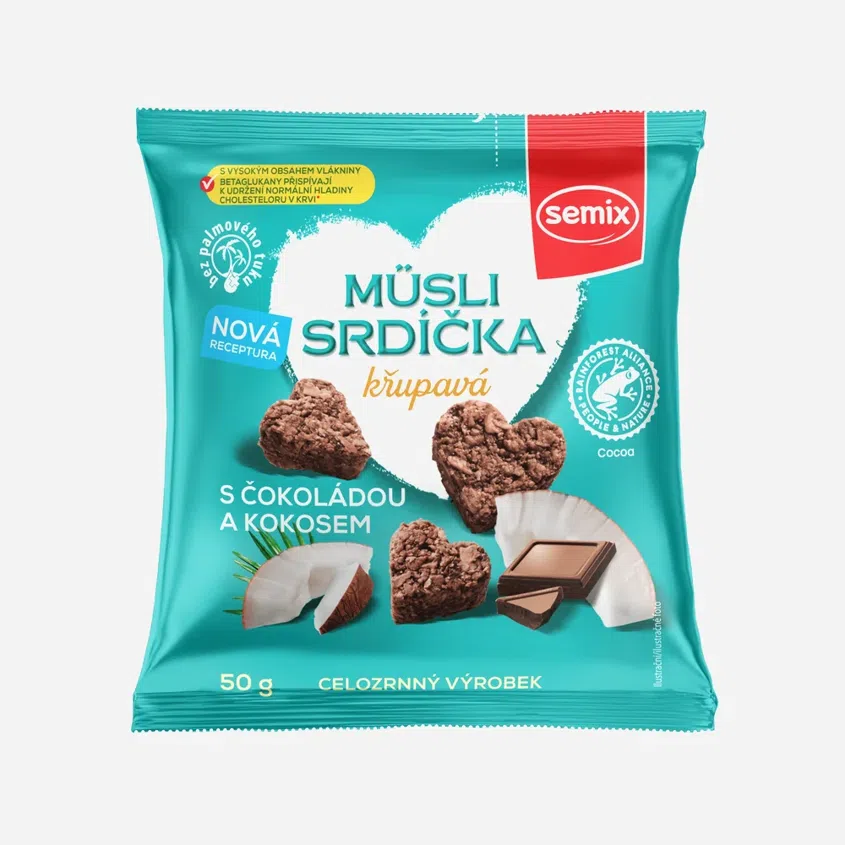 Müsli srdiečka s čokoládou a kokosom