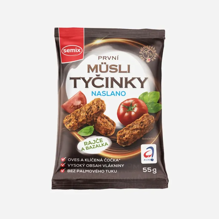 Müsli tyčinky naslano paradajka a bazalka
