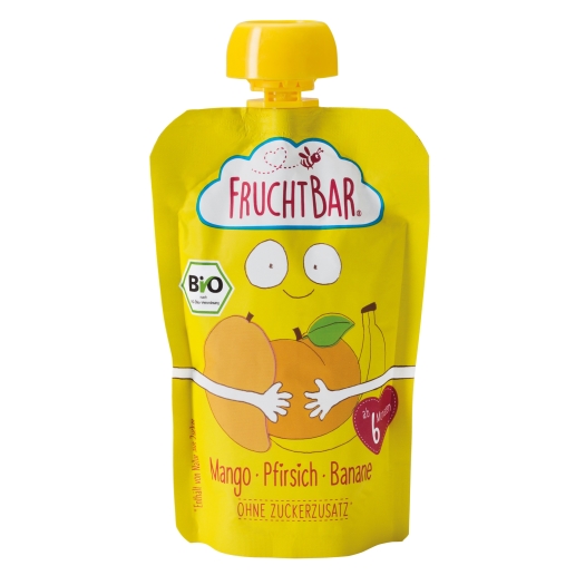 Ovocné vrecko s banánom, broskýň a mangom BIO
