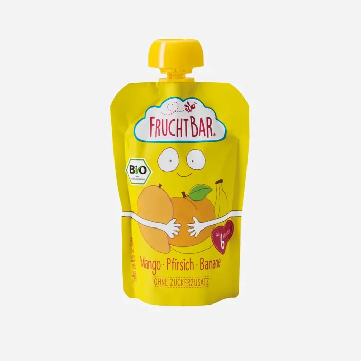 Ovocné vrecko s banánom, broskýň a mangom BIO