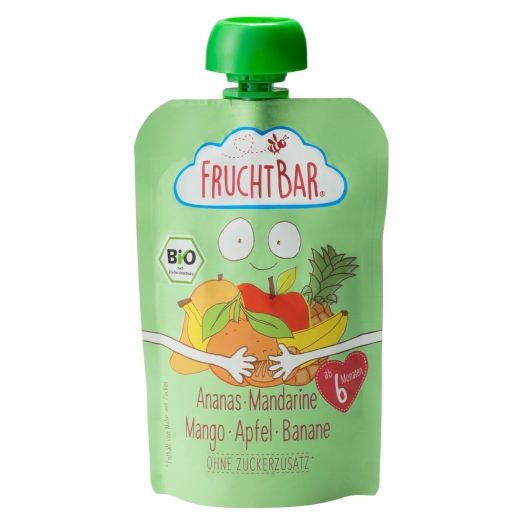 Ovocné vrecko s jablkom, ananásom, mangom, banánom a mandarínkou BIO