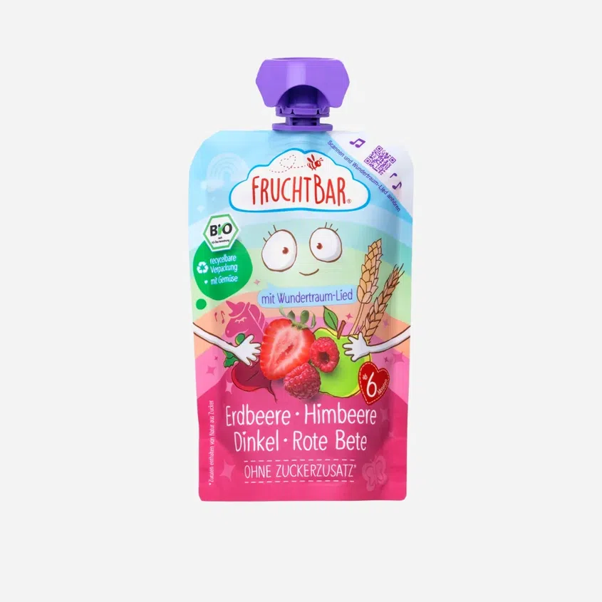 Ovocné vrecko s jahodami, malinami, červenou repou a špaldou BIO