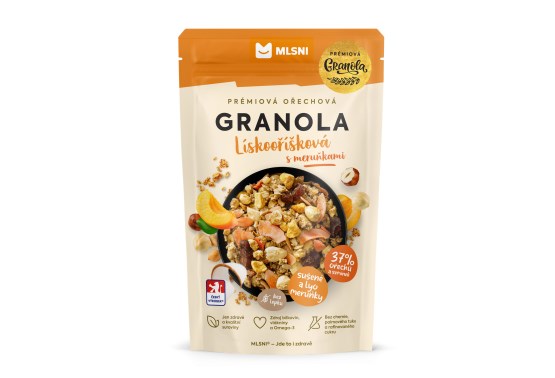 Prémiová granola Chrumkava Lískooriešková s marhuľami