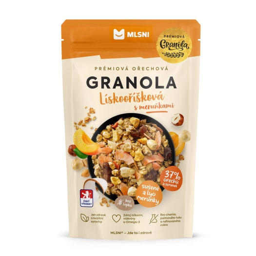 Prémiová granola Chrumkava Lískooriešková s marhuľami