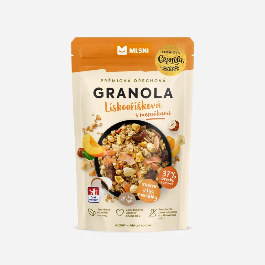 Prémiová granola Chrumkava Lískooriešková s marhuľami