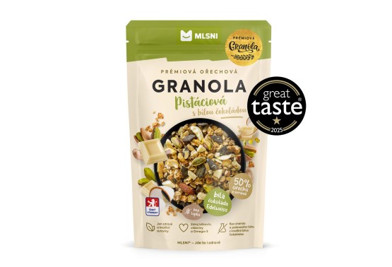 Prémiová granola Chrumkava Pistáciová s bielou čokoládou