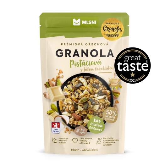 Prémiová granola Chrumkava Pistáciová s bielou čokoládou