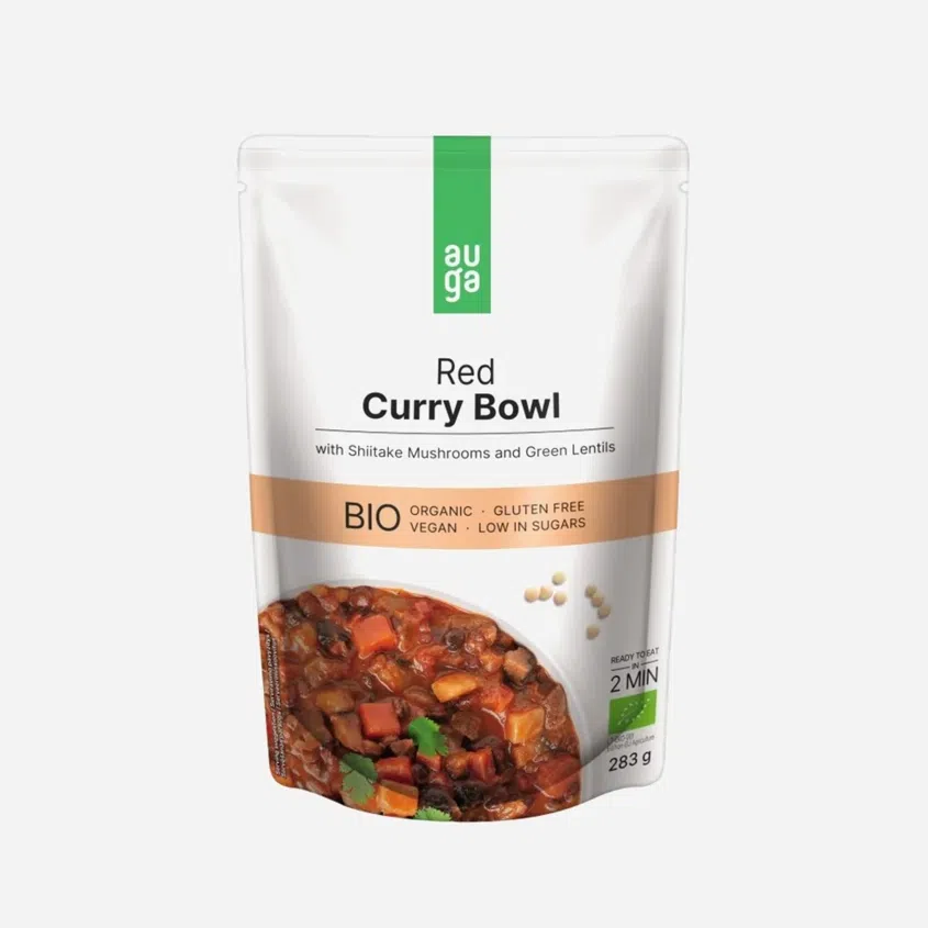 Red curry bowl – s červeným karí korením, hubami shiitake a zelenou šošovicou BIO