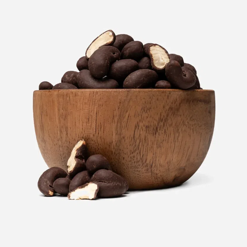 Skinny Dipped Cashews in really dark chocolate