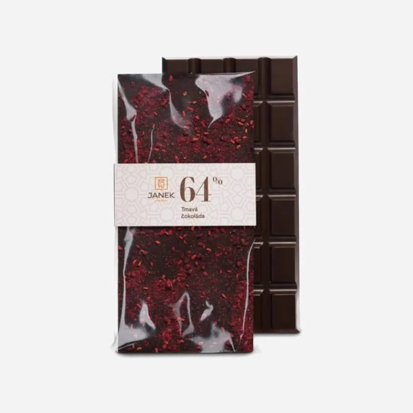 Tmavá čokoláda s drvenými ostružinami a lyofilizovanými malinami