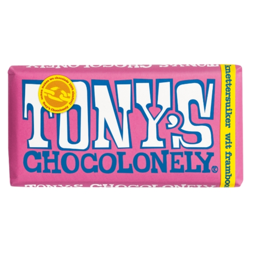 Tony 's  Chocolonely Biela čokoláda, maliny a praskajúci cukor