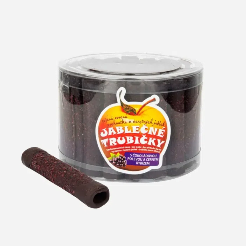 Trubičky jablčné s čiernymi ríbezľami a čokoládou - dóza