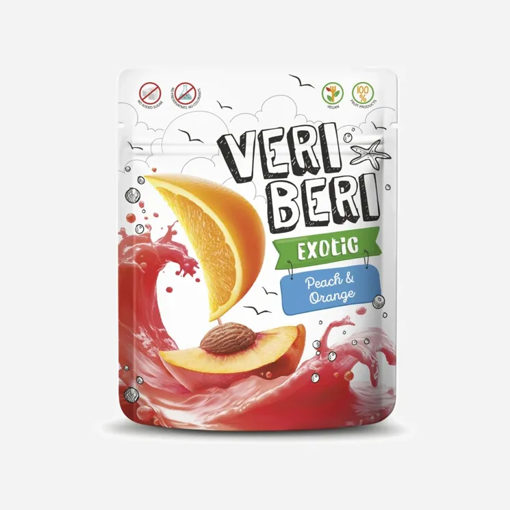 VERI BERI Ovocné stripsy Broskev a Pomeranč 50 g