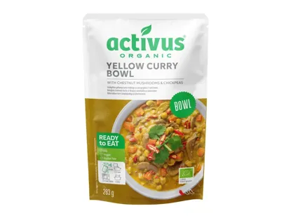 Yellow Curry Bowl so žltým karí korením, hubami a cícerom BIO