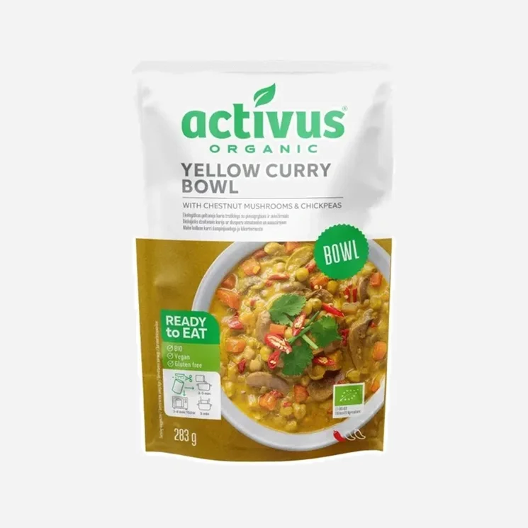 Yellow Curry Bowl so žltým karí korením, hubami a cícerom BIO