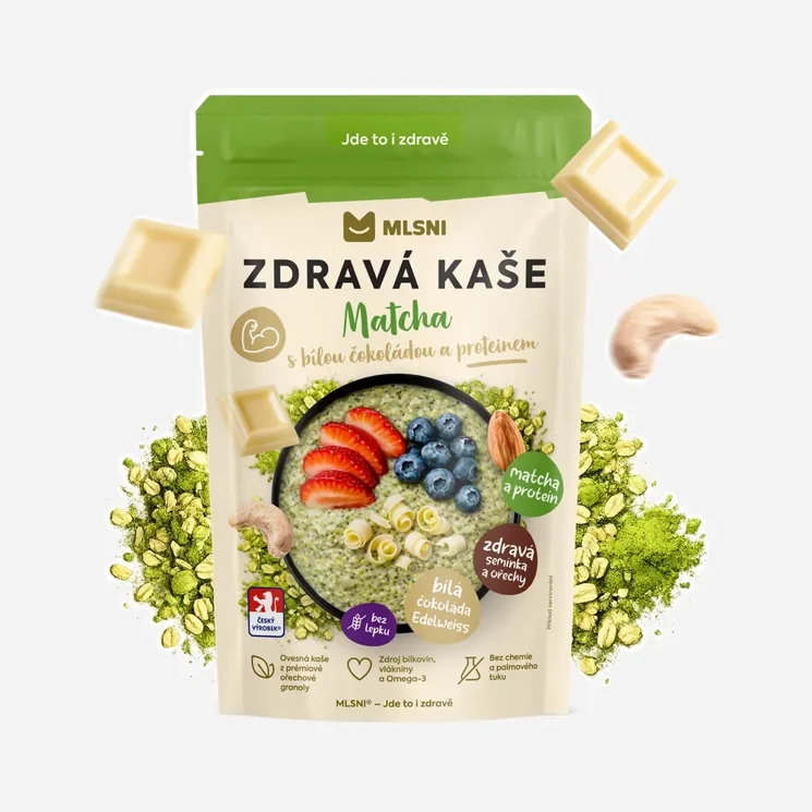 Zdravá kaša Matcha s bielou čokoládou a proteínom