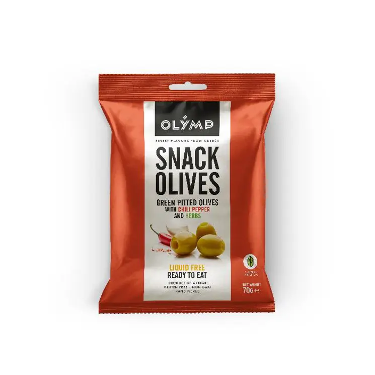 Zelené olivy bez kôstky s chilli papričkou a bylinkami